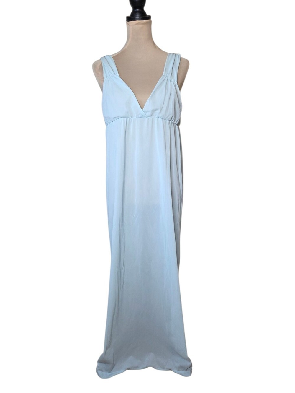 Vintage 70s Powder Baby Blue Nylon Hostess Gown Empire Waist Maxi Slip Dress Med - Picture 1 of 8